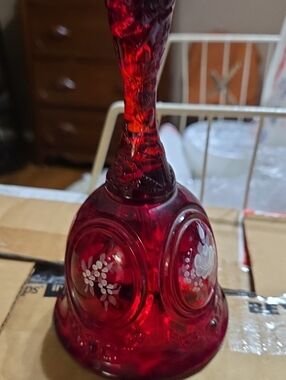 Fenton Ruby Red Handpainted Bell by Judd Hubbard